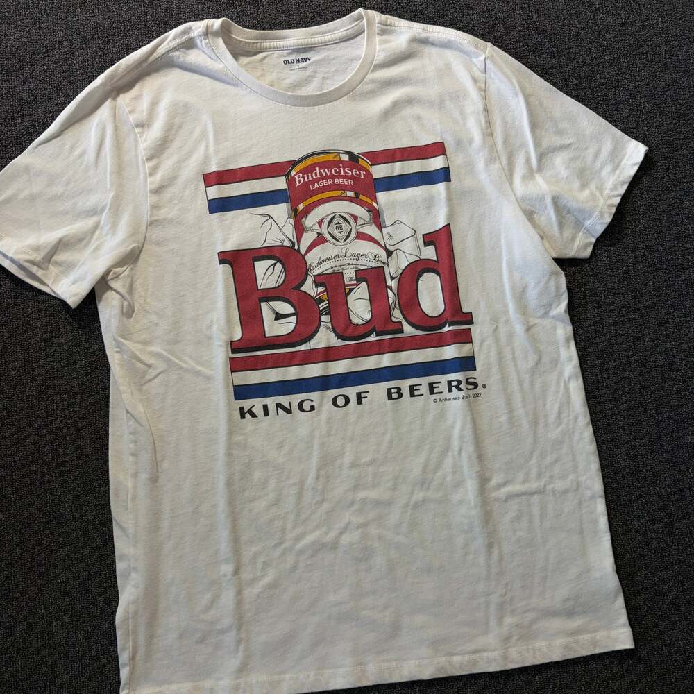 Vintage Y2k Budweiser King of Beers White Alcohol Drinking Graphic Tee Men's L